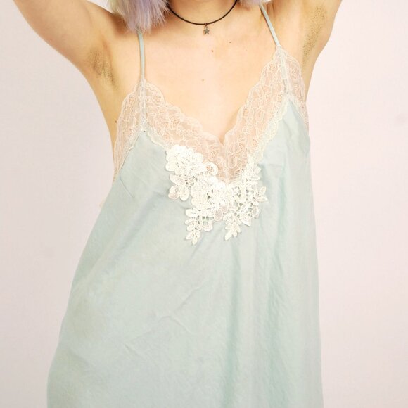 Y2K Mint Slip Dress (L) large vintage blue mini sleepwear lingerie sexy nightie - Picture 4 of 8